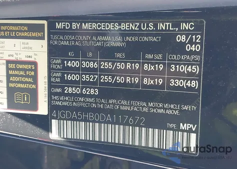 2013 Mercedes-Benz Ml 350 4Matic из США, поврежденный, VIN 4JGDA5HB0DA117672